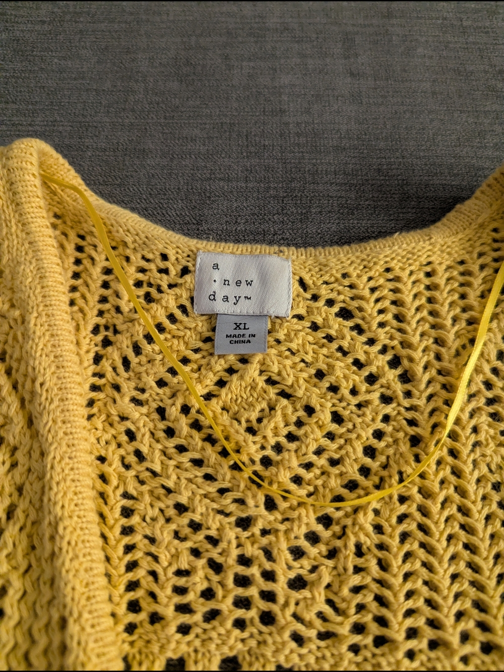A New Day Yellow Openfront Crochet Knit Vest XL - Picture 2 of 4